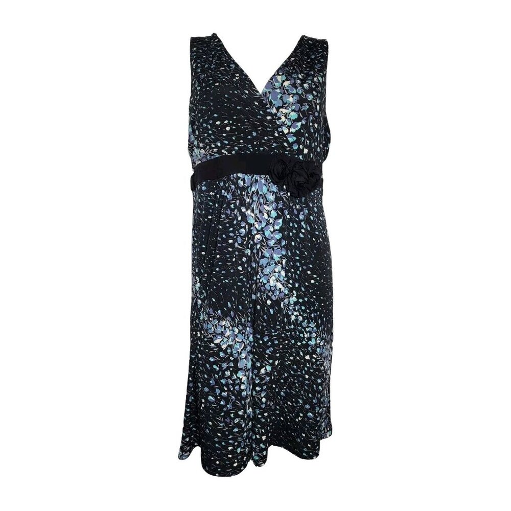 APT 9‎ Blue Black Floral Pullover Sleeveless V Neck Dress Womens Size XL